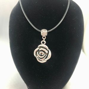 NEW- Alloy rose pendent on waxed cord choker